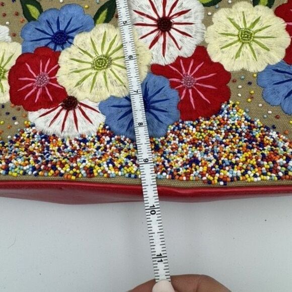 Vintage 90s Ermo Womens Multicolor Embroidered Beaded Floral Shoulder Bag Purse - Picture 7 of 8